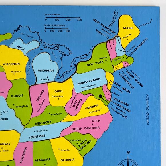 Vintage 1975 Judy/Instructo Wood Inlaid Continental United States Map Puzzle - Picture 3 of 16